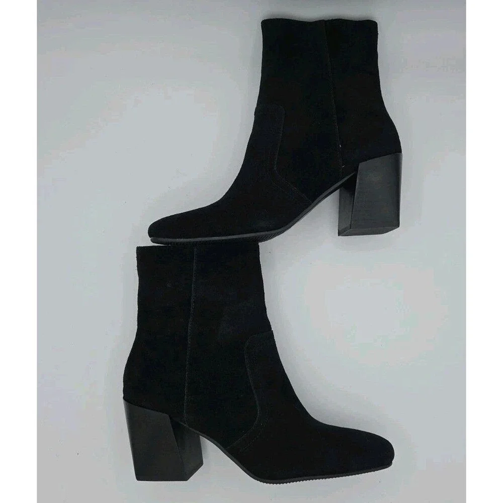 Blondo Sadie Waterproof Bootie Woman Black Suede Ankle Block Heel Boots Size 9